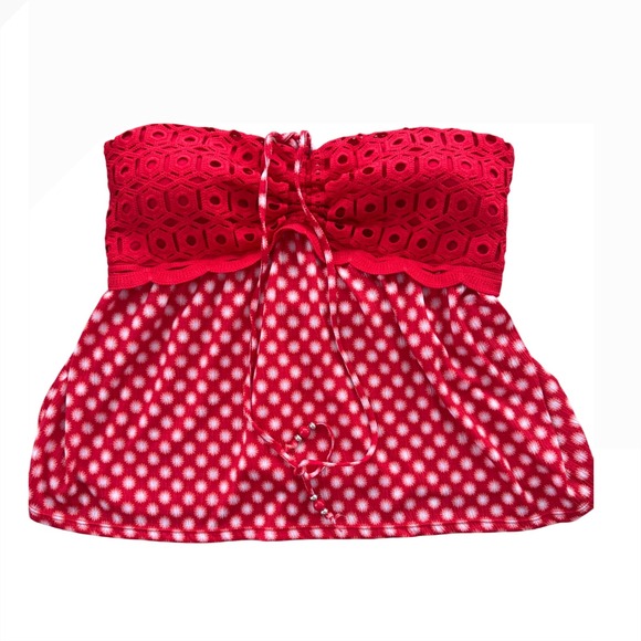 No Boundaries Red White Polka Dot Eyelet Strapless Tank Top XL - Picture 5 of 8